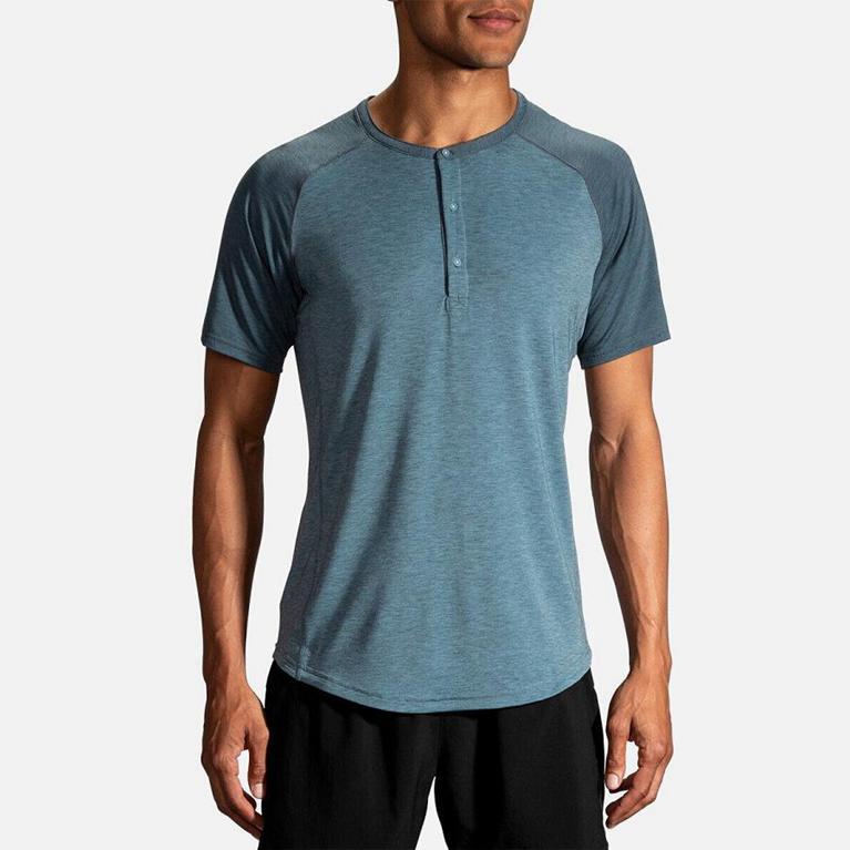 Brooks Men's CADENCE Short Sleeve Running Shirt - Blue - Canada (ENLCV-4058)